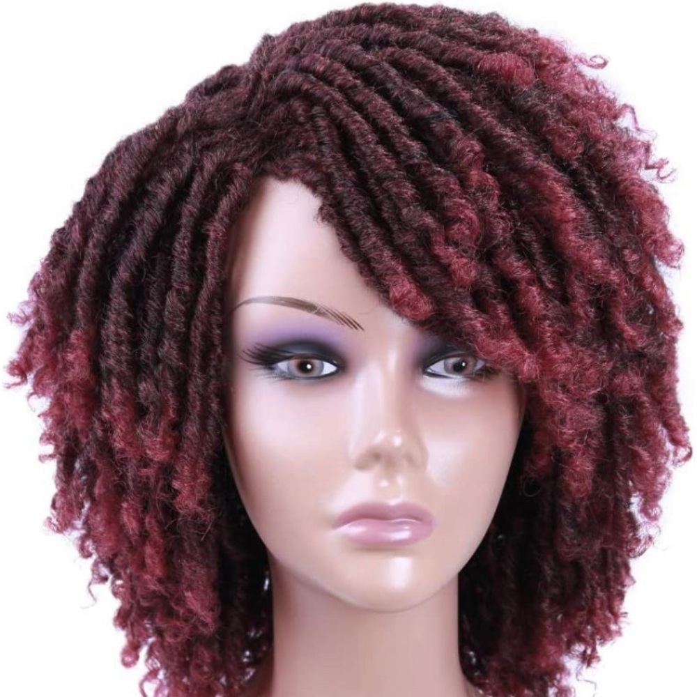 Tight Curls or Starter Loc Style with Burgundy Highlights